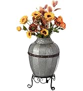 Vintiquewise Rustic Silver Galvanized Barrel Shape Planter and Vase with Metal Stand