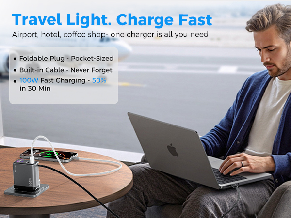 Travel Light. Charge Fast.Airport, hotel, coffee shop-one charger is all you need