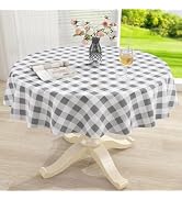 misaya Round Waterproof Vinyl Table Cloth, Buffalo Flannel Backed Tablecloth, Wipeable Plastic Ta...