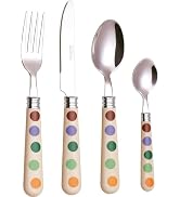 EXZACT Polka Dot Flatware Set 16 pcs Stainless Steel Dinner Service for 4 | Dishwasher Safe Colou...