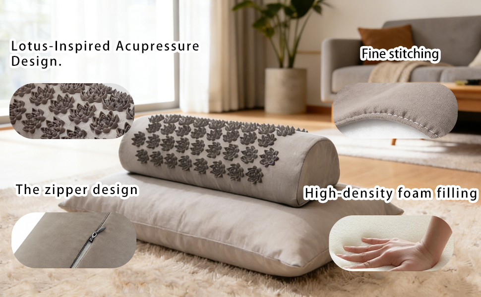 High density foam acupressure neck pillow with removable fabric cover