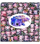 50PCS Neon Axolotl Stickers and 1PCS Axolotl Keychain, Cute 3D Printed Animal Keychain, Waterproo...