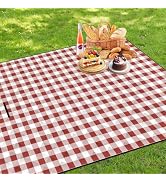 Large Cute Gingham Picnic Blanket Outdoor Waterproof Camping Picnic Mat Foldable Sand Proof Beach...