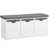 Haotian White Storage Bench with Drawers & Padded Seat Cushion, Hallway Shoe Cabinet Shoe Bench, ...