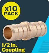 SharkBite 1/2 Inch Crimp Coupling, Pack of 10, Brass Plumbing Fitting, PEX Pipe, PE-RT, UC008LFA10