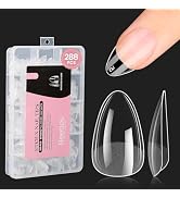 Beetles Short Almond Nail Tips: 12 Sizes 288 PCS Half Matte Full Cover Gel Tips Clear Acrylic Gel...