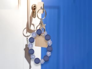 wristlet keychain silicone beaded key ring bracelet for women elastic bangle key chain holder