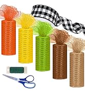 Winlyn 6 Rolls Fall Mesh Ribbons Metallic Mesh Ribbons Metallic Foil Ribbon Rolls Spool and Black...