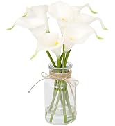 Muhanjia Artificial Flowers Calla Lily in Glass Vase with Faux Water,7Pcs Artificial Calla Lily F...