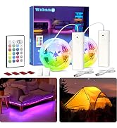 WOBANE 2PCS Rechargeable LED Strip Lights,Dimmable RGB Rope Lighting with Remote,Battery Operated...