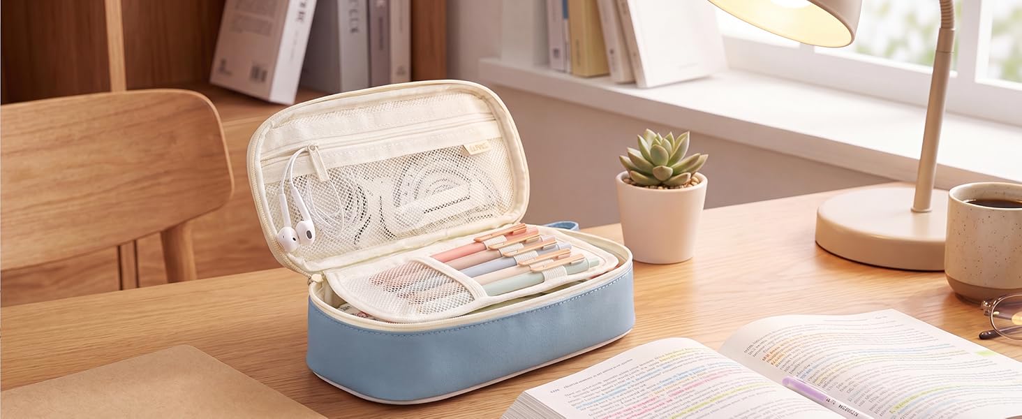 SUNEE Cute Pencil Case, Aesthetic Pen Pouch, Colored Large Pencil Bag with Zipper, Kawaii Stationery