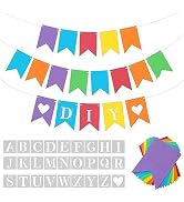 DIY Rainbow Banner Set Include 26 Letters Stencil, Make Your Own Banner for Birthday Wedding Inde...