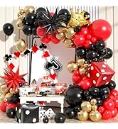 Casino Theme Balloon Arch Garland Kit, 104 Pieces Red Black and Gold Metallic Latex Balloon Garla...