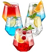 BESTSTAR 40 PCS Clear 12 Oz Plastic Wine Whiskey Glasses, Diamond Stemless Unbreakable Disposable...