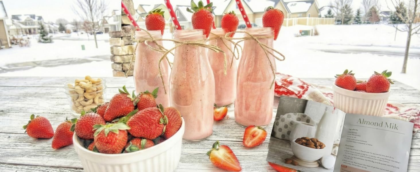 Strawberry cashew milk made with Ellie's Best Nut Milk Bags
