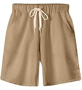 FABEILAI Women's Knee-Length Bermuda Casual Shorts with Elastic Waist Drawstring