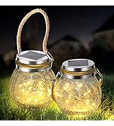 Solar Hanging Lanterns Outdoor Waterproof, Table Lamps Decorative Cracked Glass Jar 30 LED Lights...
