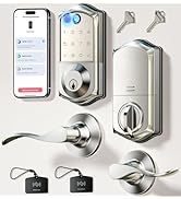 Veise VE017-L Fingerprint Smart Lock with 2 Lever Handles, Keyless Entry Front Door Lock Set, App...