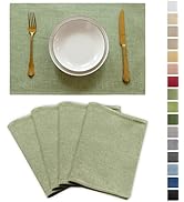 Demetex Green Spring Placemat Set of 4 Washable Linen Place Mats for Dinner Heat Resistant Sage C...