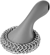 SUBEKYU Cast Iron Scrubber with Silicone Handle, Stainless Steel Cast Iron Skillet Cleaner Chainm...