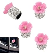 Pniwuno 4 PCS Bling Flower Car Tire Valve Stem Caps, Rhinestone Sakura Car Tire Valve Stem Dust C...