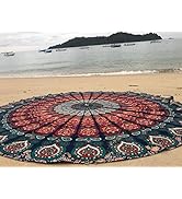raajsee Round Beach Tapestry Blue Orange Mandala Throw/Boho Hippie Beach Blanket Roundie /Indian ...