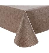 LIBERECOO Vinyl Tablecloth with Flannel Backing Linen Texture Pattern Table Cloth Stain-Resistant...