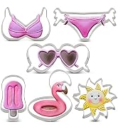 LILIAO Summer Beach Cookie Cutter Set - 6 Piece - Sun, Flamingo Float, Popsicle, Heart Sunglasses...