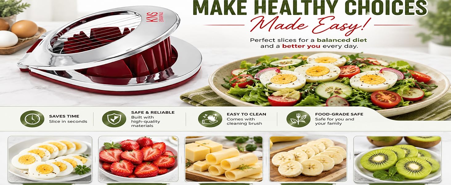 Easy-to-use egg slicer featuring a compact design for efficient food preparation