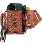 Tourbon Leather Cell Phone Holster with Belt Loop Case Tool EDC Folding Knives Sheath Pencil Slot...
