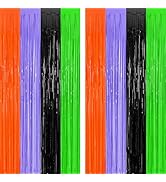 2 Pack Halloween Backdrop, 3.28 FT x 7.05 FT Orange Purple Black Green Party Streamer, Metallic F...