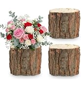 Housoutil Wooden Vase for Centerpieces, 3 Pack Wood Flower Vase Rustic Tree Stump Planter Pots, W...
