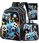KLFVB 3PCS Dinosaur Backpack for Boys, 16" Kids Bookbag and Lunch Box, Preschool Backpacks for El...