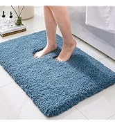 Ruggnovea Bathroom Rugs Blue 17x24 Machine Washable Bath Mat for Bathroom Floor Thick Fluffy Abso...