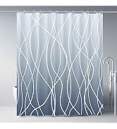 Punkray Ombre Blue Shower Curtain for Bathroom with Hooks,White Shower Curtain Set,Stripe Bath Cu...