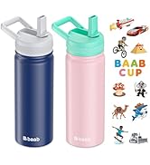 baab 18oz Kids Water Bottle, Insulated Water Bottle with Straw & Stickers, 18/8 Stainless Steel V...