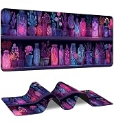 Magical Plants Bottles Large Gaming Mouse Pad,Mystical Floral Extended Desk Mat with Stitched Edg...