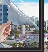HIDBEA One Way Window Film Non-Adhesive, Daytime Privacy Reflective Mirror Window Tint for Home, ...