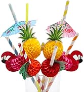 100PCS Flamingo Fruit Paper Straws Coffee & Cocktail Stirrers,Disposable Drinking Straws,Tropical...