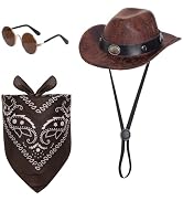 Haakong Cowboy Costume Set for Small Dog Cat Pet Mini Cowboy Hat Sunglasses with Bandana for Hall...