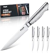 Huusk Japanese Steak Knives Set of 4-4.5" Serrated Steak Knife Set Dishwasher Safe, Stainless Ste...