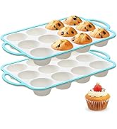Fimary Silicone Muffin Pans for Baking 2 Pack, 2.6 Inch with Metal Reinforced Frame, Regular Size...