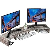 J JACKCUBE DESIGN Rustic Wood Dual Monitor Stand with Adjustable Angle Riser 2 Monitors Office De...
