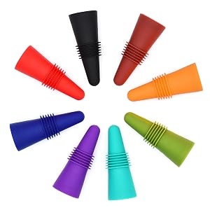 Wine Bottle Stopper (Set of 8), Silicone Reusable Wine and Beverage Bottle Stopper with Grip Top