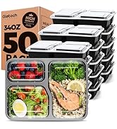 Glotoch 50 Pack (100-Piece) 34oz Meal Prep Containers Reusable with Lids 3-Compartment Containers...