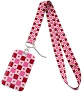 Pink & Red Plaid ID Badge Holder Lanyard for ID Badge Keys Love Heart Card Holder Cute Keychain I...