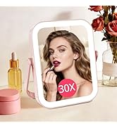 FUNTOUCH 30X/1X Travel Makeup Mirror with Lights, 3000mAh Rechargeable 2-Sided Magnifying Mirror,...