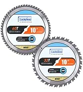Luckyway 2-Pack 10 Inch Miter/Table Saw Blades 32T&60T with 5/8 Inch Arbor TCT Circular Saw Blade...