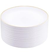 Festiva 50Pcs Gold Plastic Plates - 9 Inch White Plastic Plates with Gold Rim - Disposable Dinner...