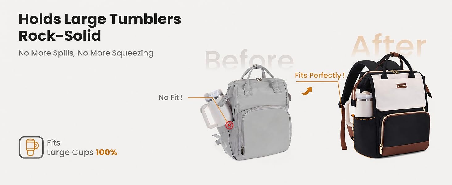 Oversized water bottles fit perfectly in this backpack unlike smaller regular bags